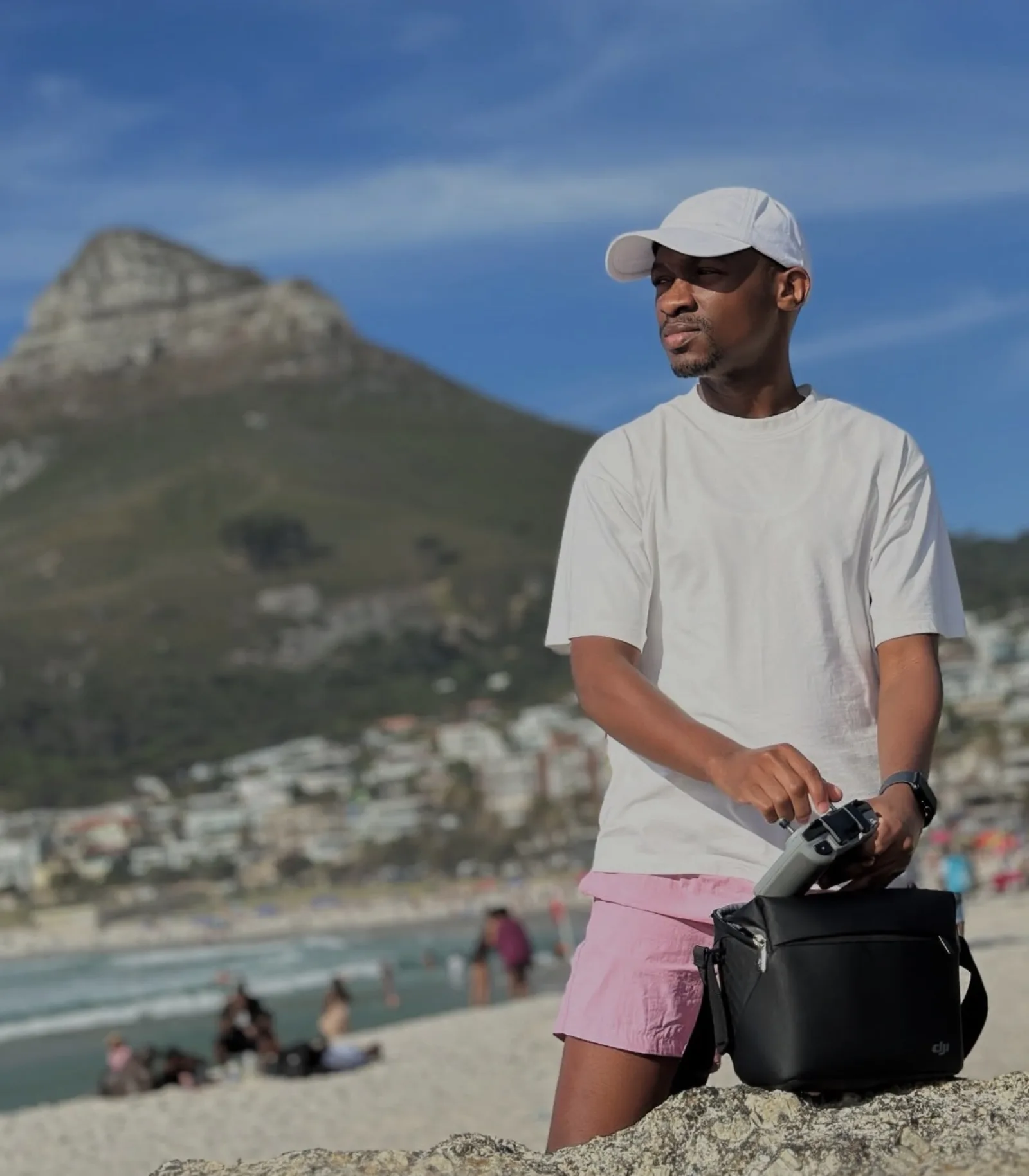 Flying the drone on a Cape Town beach